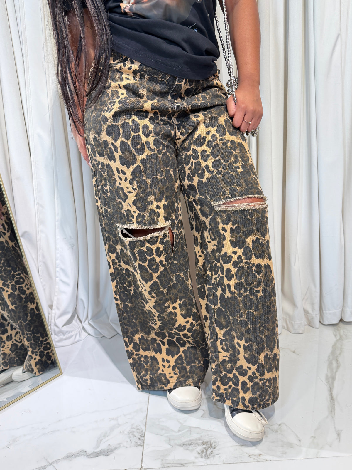 Leopard Fever Distressed Denim