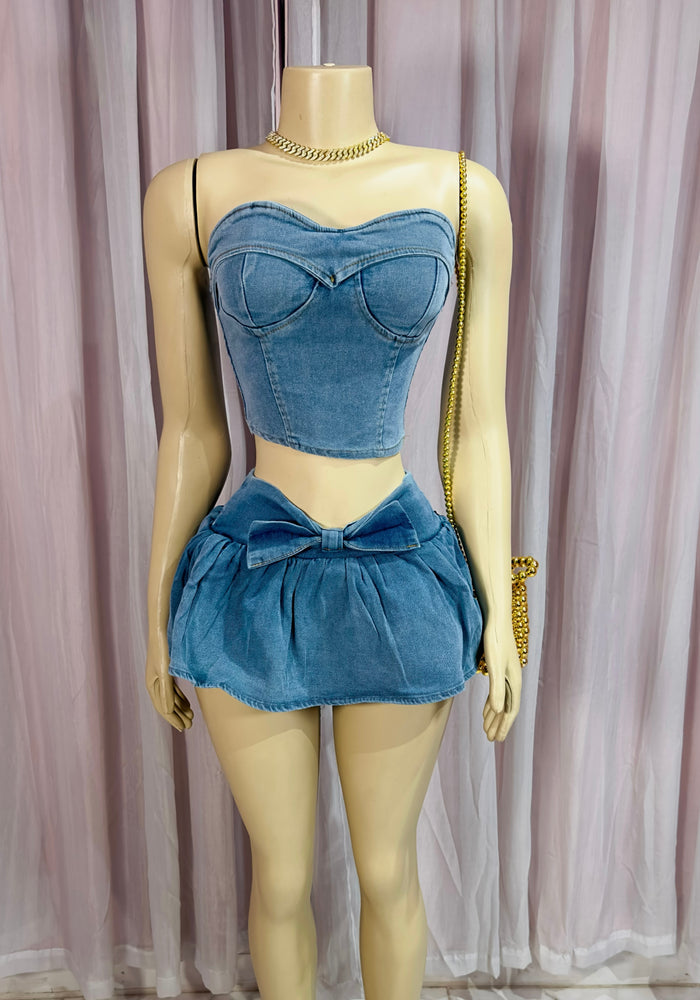 Saweetie Denim Skort Set