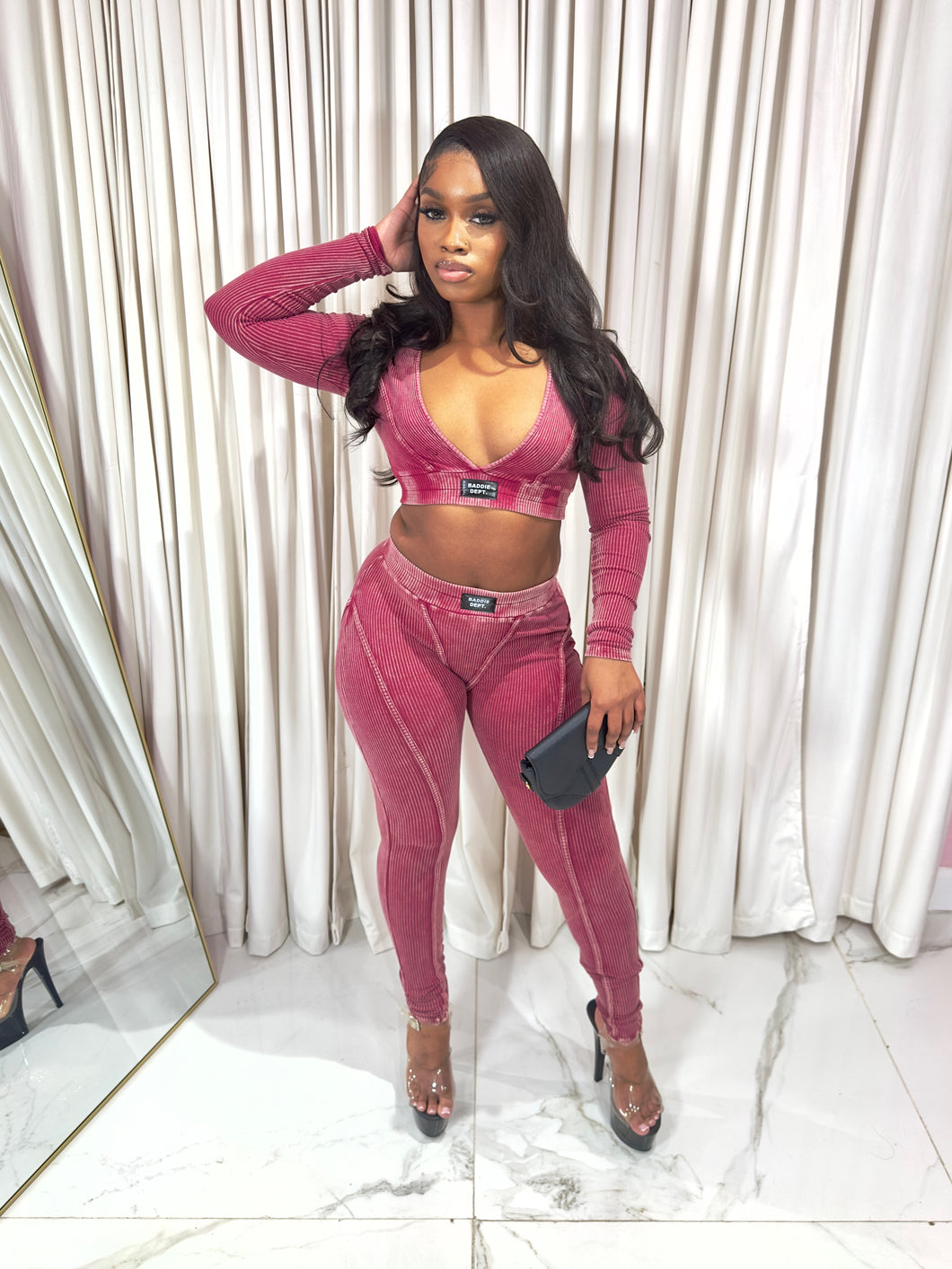 Body Language Ribbed Set Burgundy