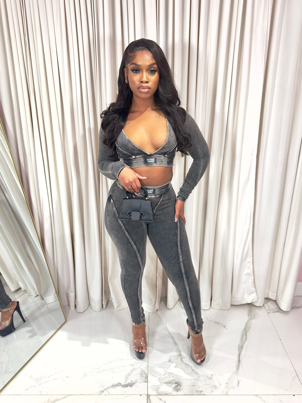 Body Language Ribbed Set Black